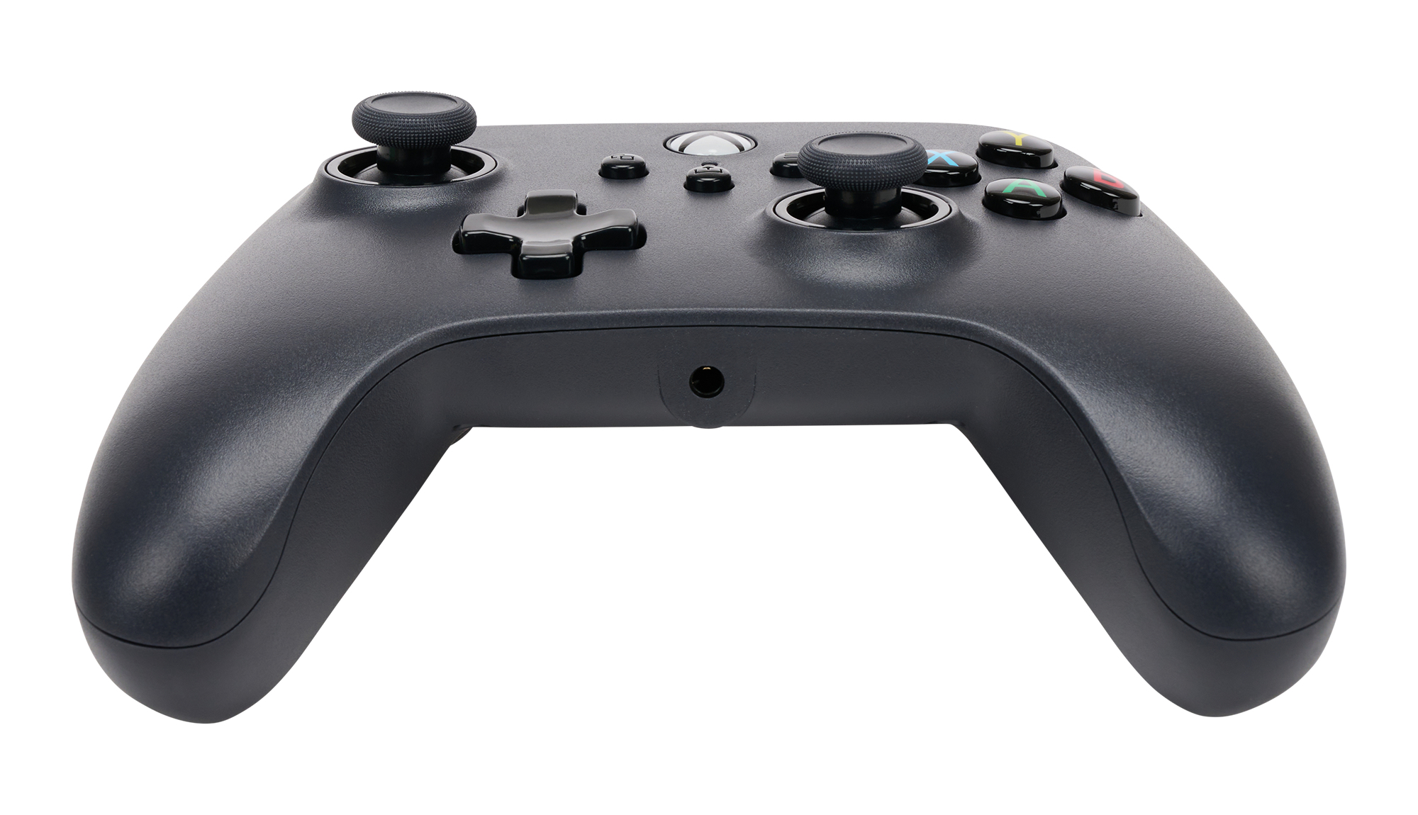 Ein grauer Xbox Wireless Controller mit Joysticks, D-Pad und bunten Aktionstasten vor weißem Hintergrund.