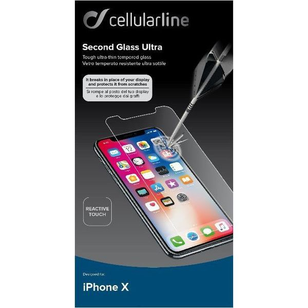 Cellularline Second Glass Ultra para iPhone X, protege contra arañazos.