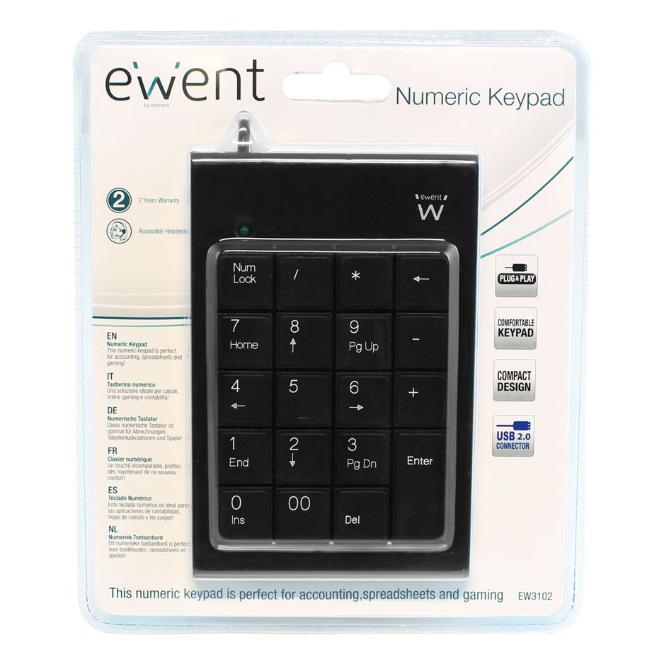 Tastierino numerico Ewent in confezione originale con connessione USB.