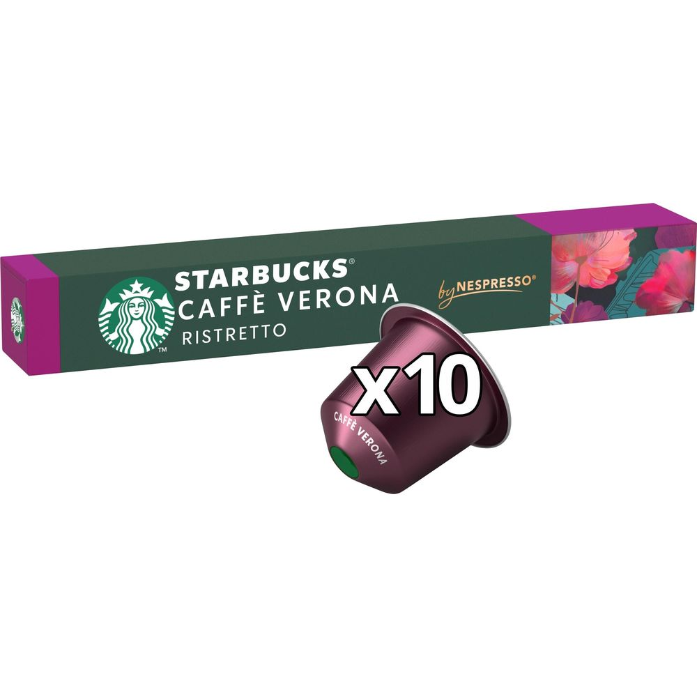 Scatola di capsule Starbucks Caffe Verona Nespresso con capsula.