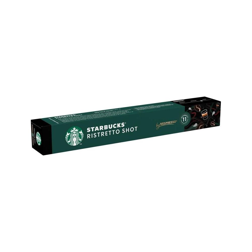 Una confezione verde di capsule di caffè Starbucks Ristretto Shot per Nespresso.
