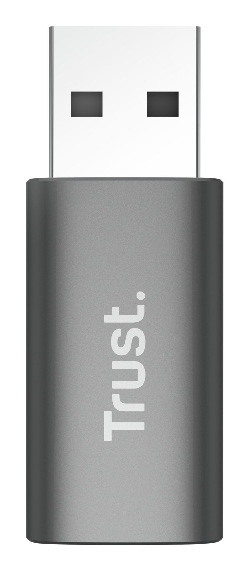 Un adaptateur USB gris avec la marque Trust.