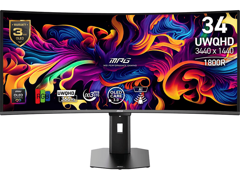 MSI MPG 341CQR QD-OLED X36 34 inç 360Hz 0.03ms UWQHD Adaptive Sync Kavisli Pivot Gaming Monitör