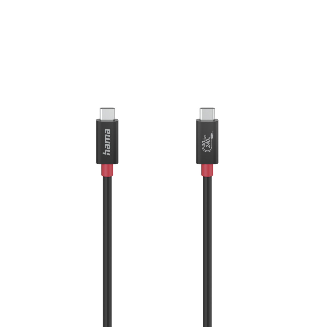 Zwei schwarze USB-C-Kabel mit roten Akzenten vor weißem Hintergrund.