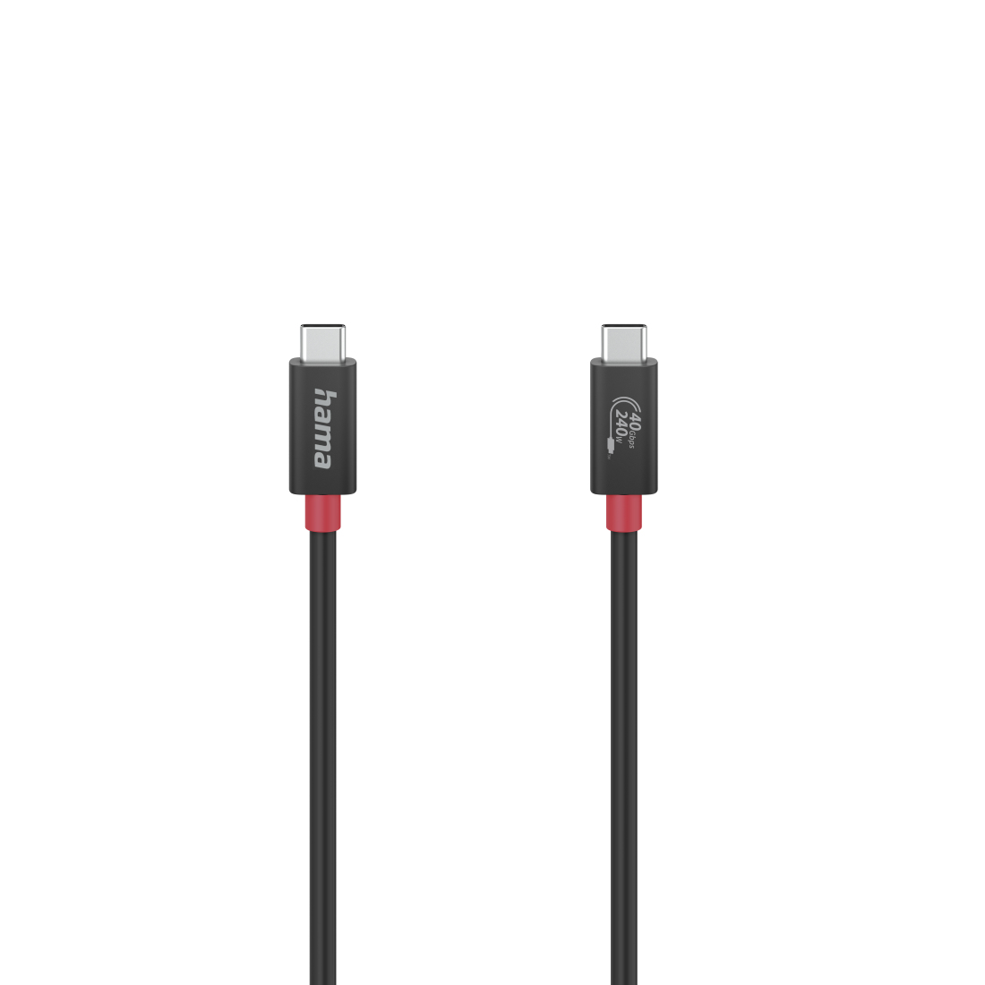 Zwei schwarze USB-C-Kabel mit roten Akzenten und silbernen Steckern vor weißem Hintergrund.
