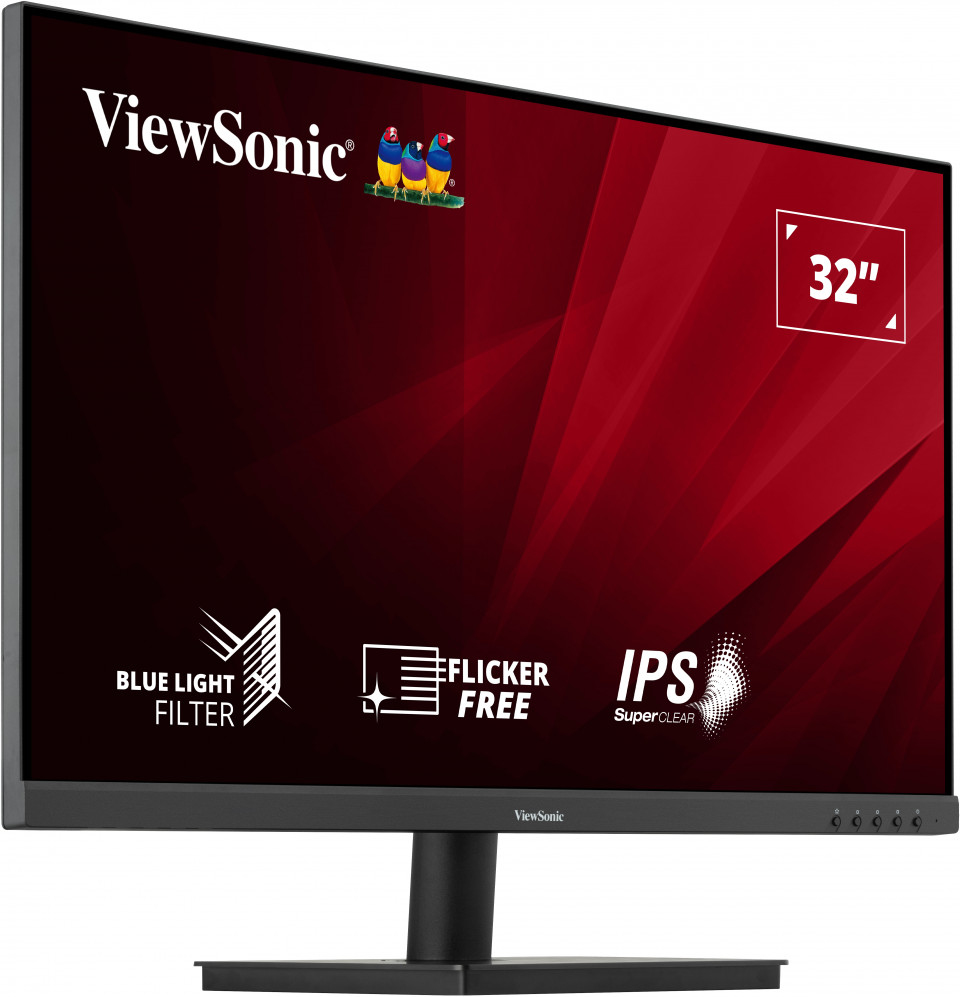 Monitor ViewSonic de 32 pulgadas con pantalla roja, filtro de luz azul, sin parpadeo e IPS.