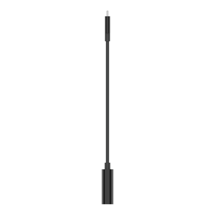 Un cable negro con un conector macho en un extremo y un conector hembra en el otro.