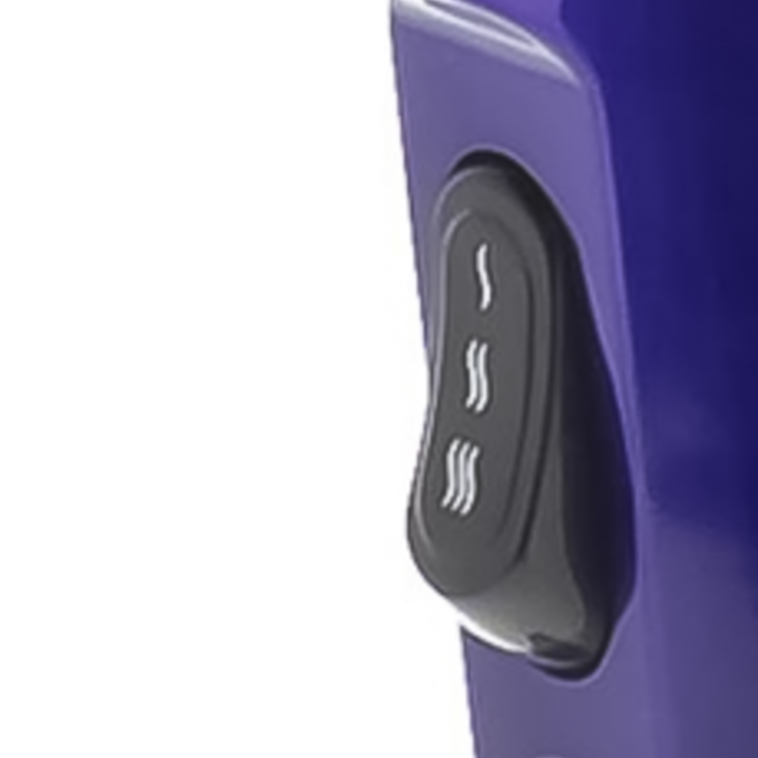 A black rocker switch with three steam symbols on a blue device.