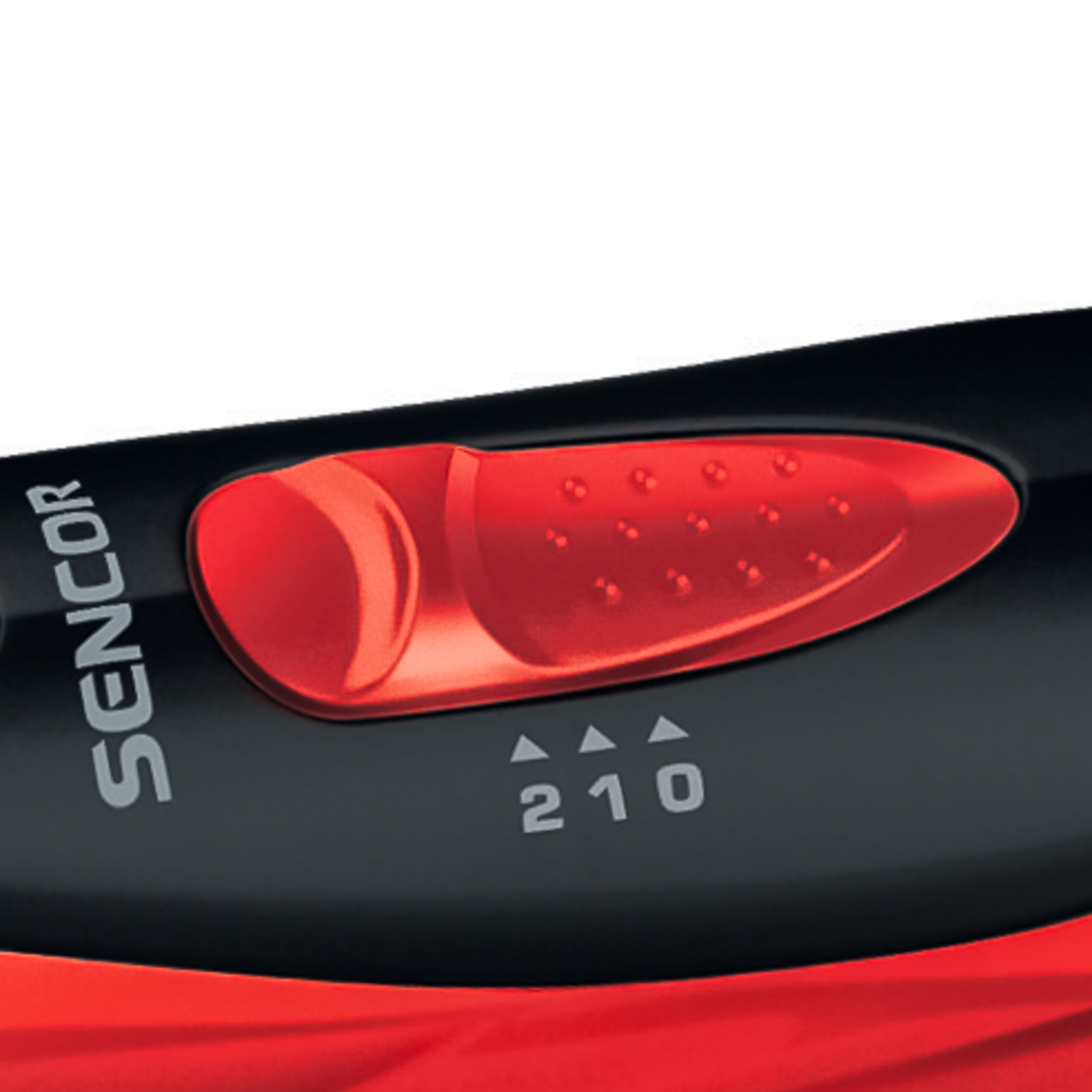 Un interruttore a scorrimento rosso su un dispositivo Sencor nero con impostazioni 0, 1 e 2.