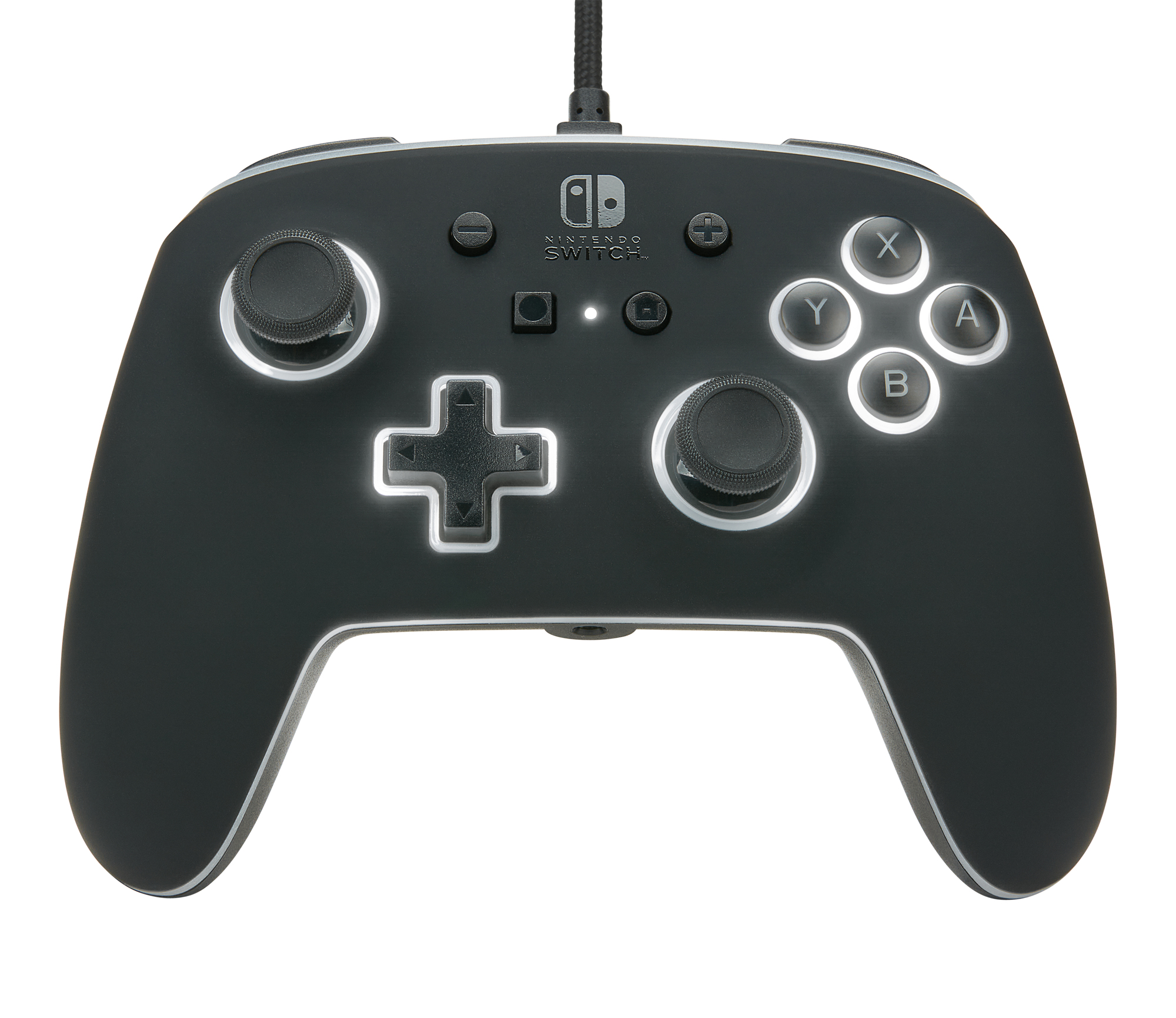 Mandos negros para Nintendo Switch con dos joysticks, cruceta y botones X, Y, A, B sobre fondo blanco.