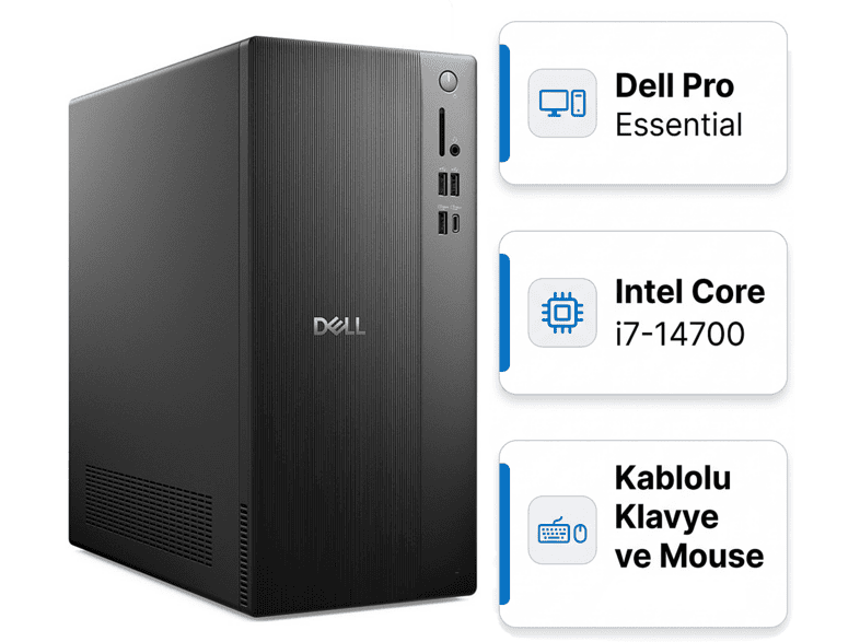 DELL Pro Essential QVT1260 BTO014_QVT1260_U 003 Intel Core i7-14700 32 GB RAM 1 TB SSD FreeDOS Masaüstü Bilgisayar