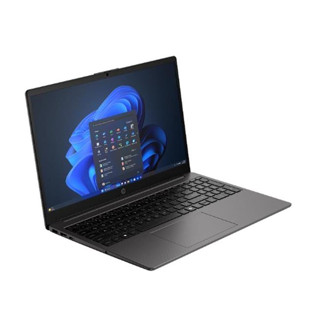 Ekranı açık olan gri bir dizüstü bilgisayar, beyaz bir arka planda mavi Windows başlat menüsünü gösterir.