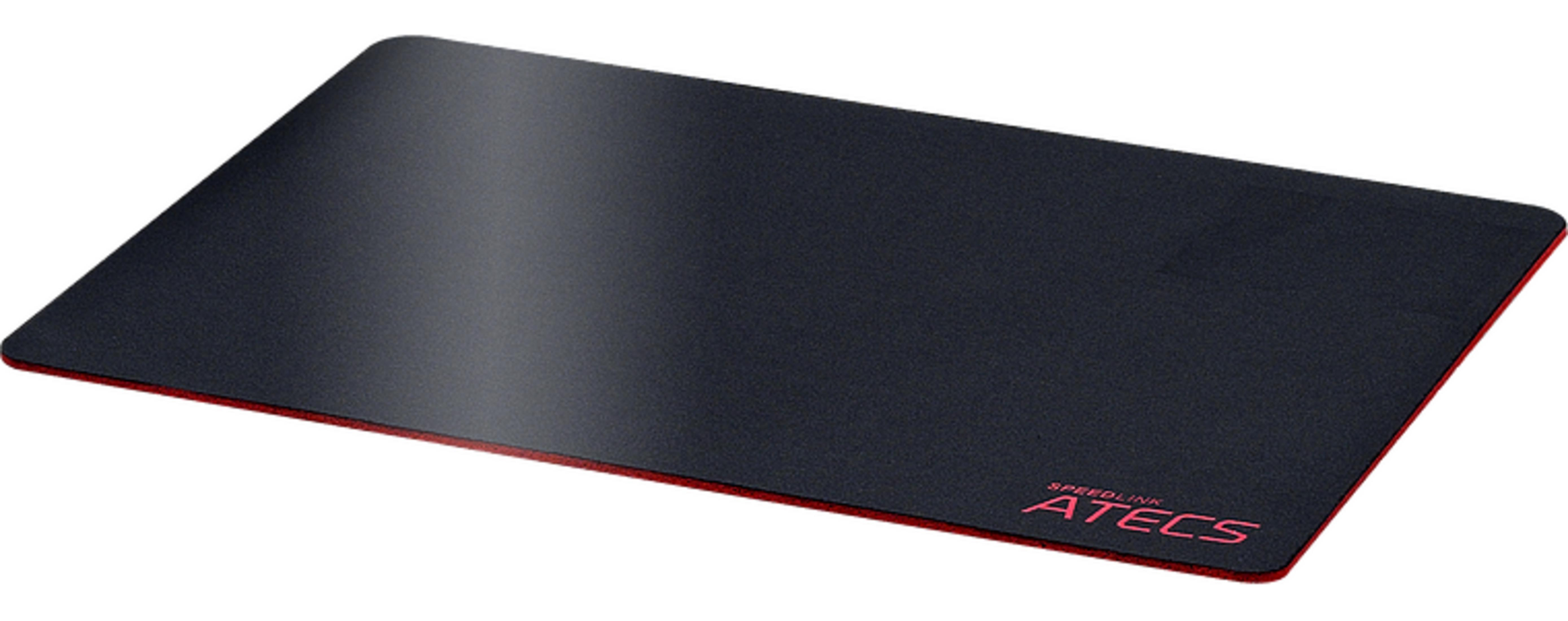 A black rectangular mousepad with a red border and the red ATECS logo on the bottom right.