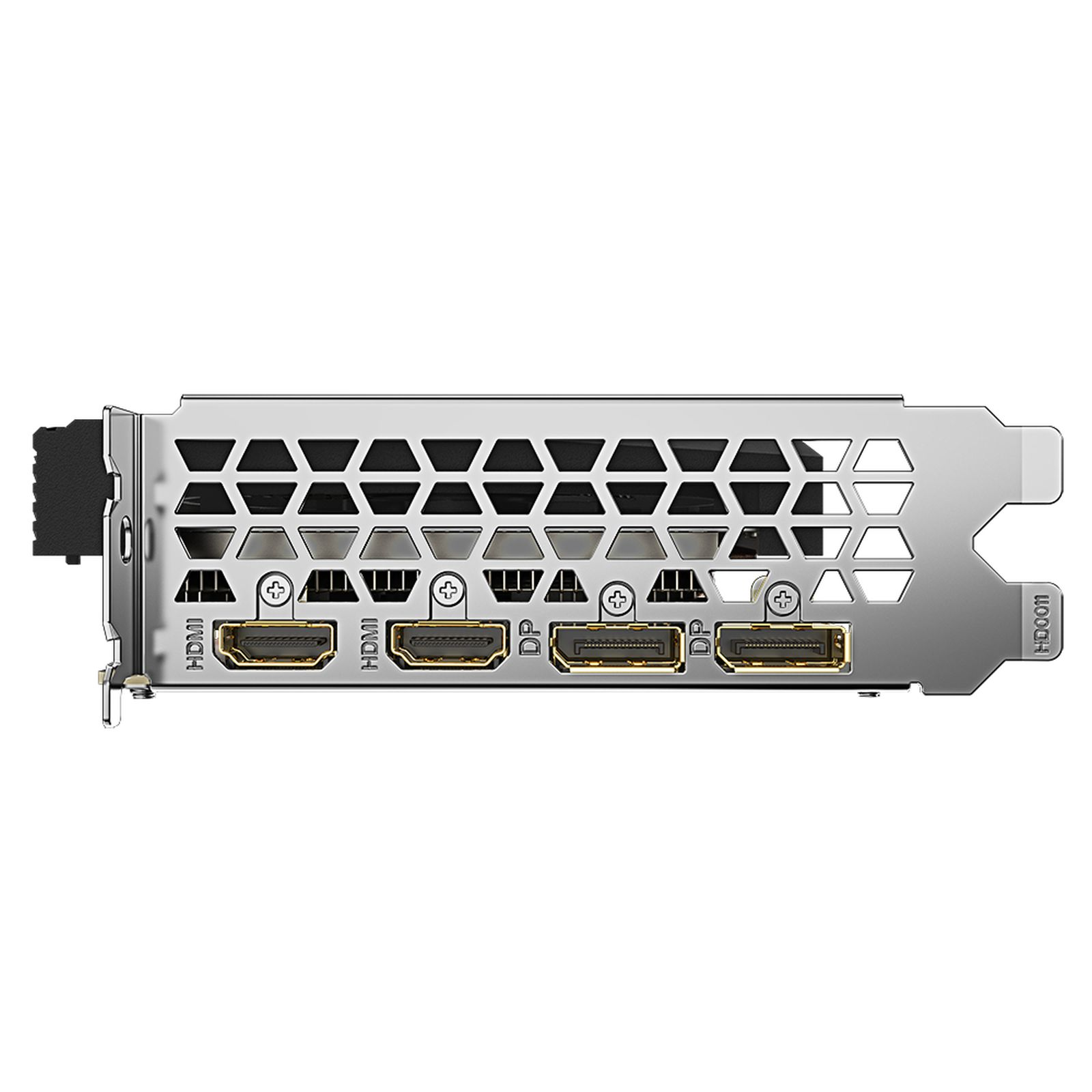 Grafikkarten-I/O-Blende mit zwei HDMI- und zwei DisplayPort-Anschlüssen.
