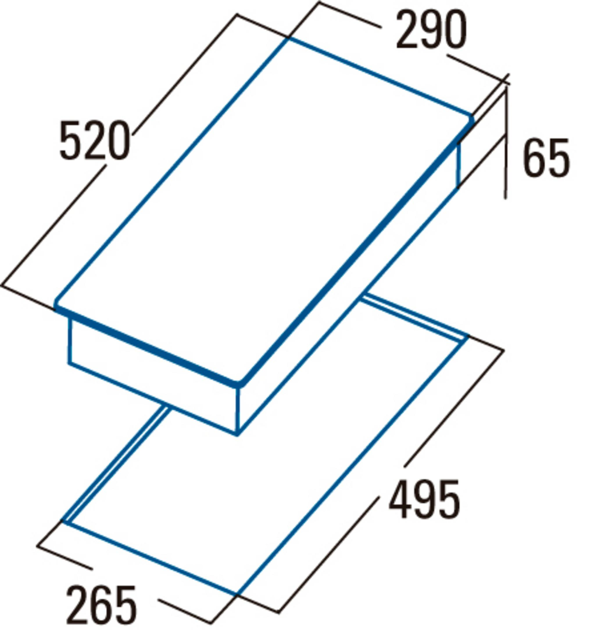 Disegno tecnico con le dimensioni di un apparecchio rettangolare in millimetri.
