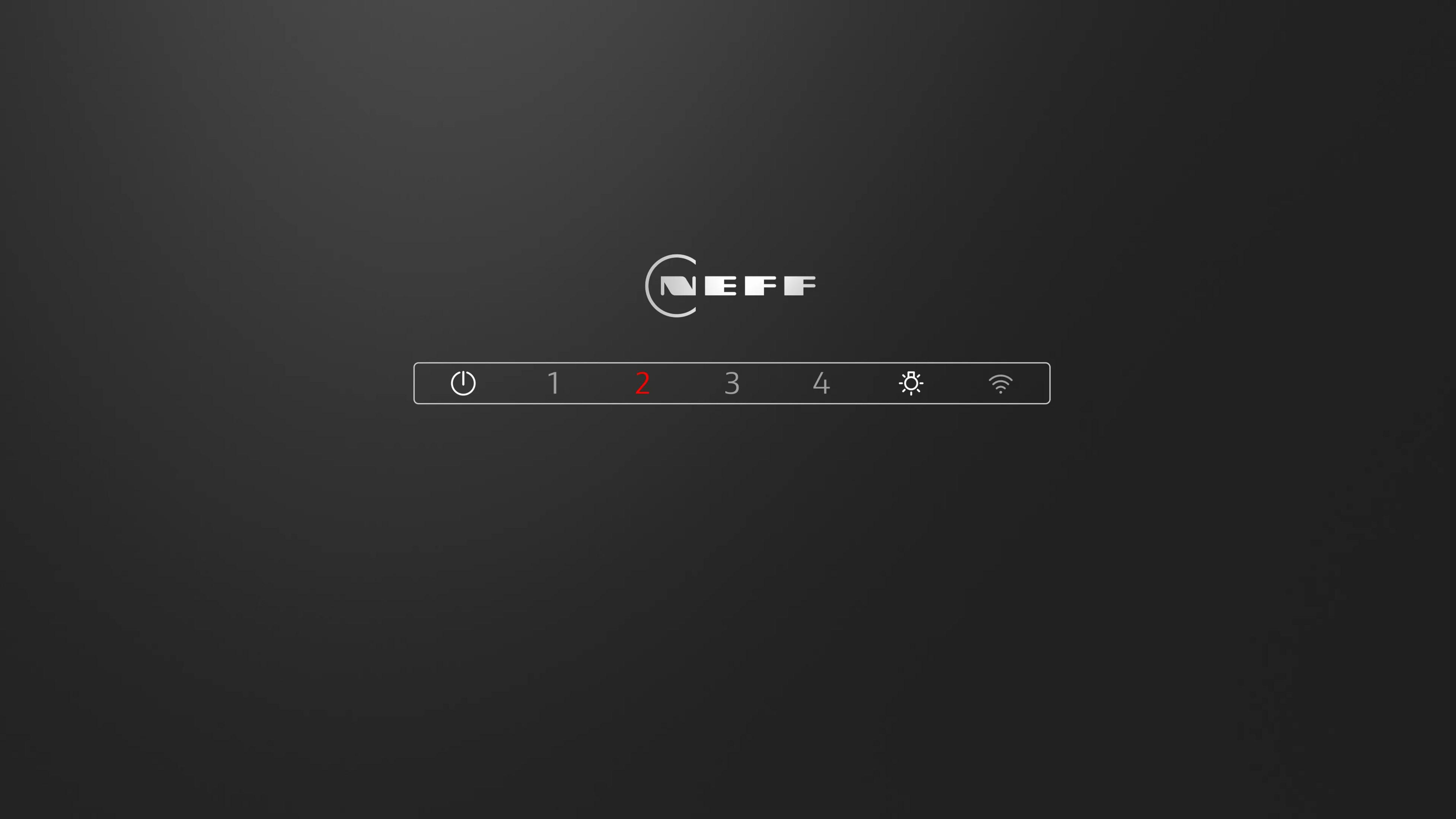 Neff-Gerät mit beleuchtetem Bedienfeld, Ein-/Ausschalttaste, Ziffern 1 bis 4, Licht und WLAN.