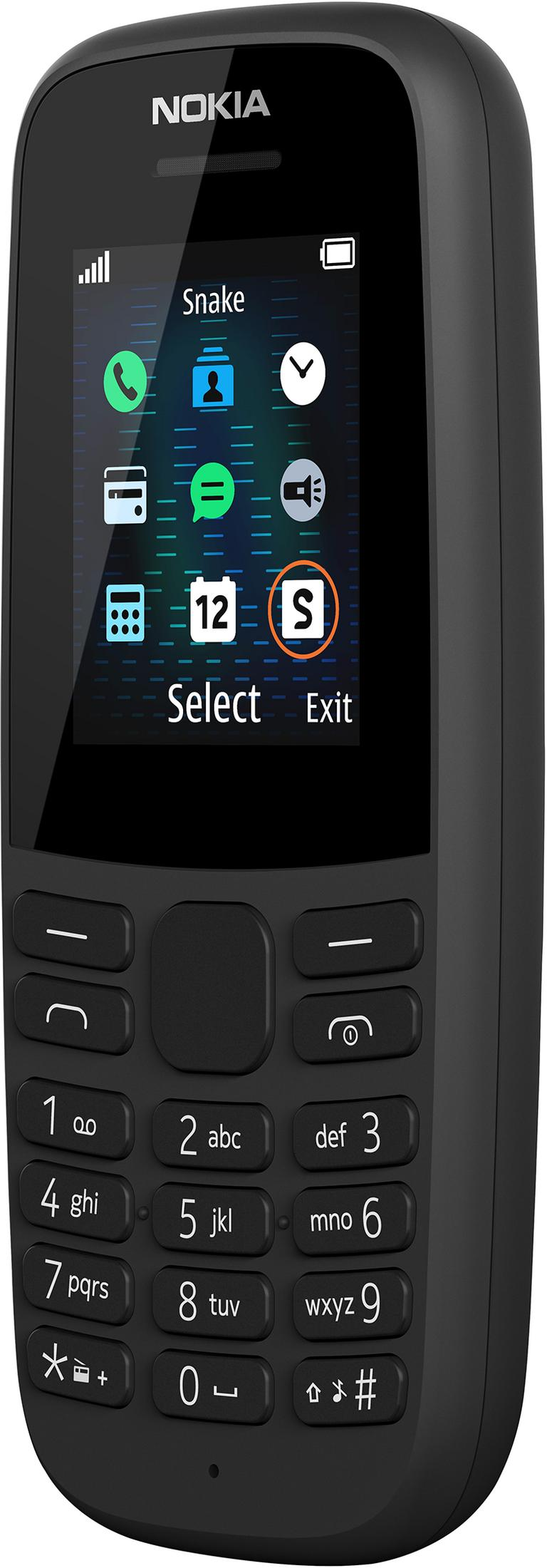 Czarny telefon komórkowy Nokia z aktywnym ekranem wyświetlającym menu i ikony aplikacji.