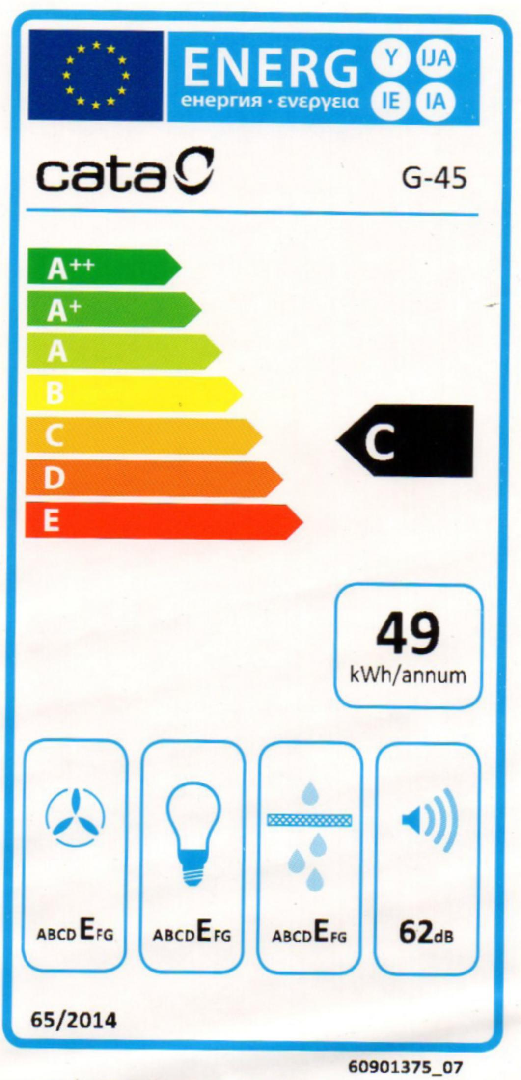 Etichetta energetica Cata G-45 con classe C e consumo di 49 kWh all'anno.