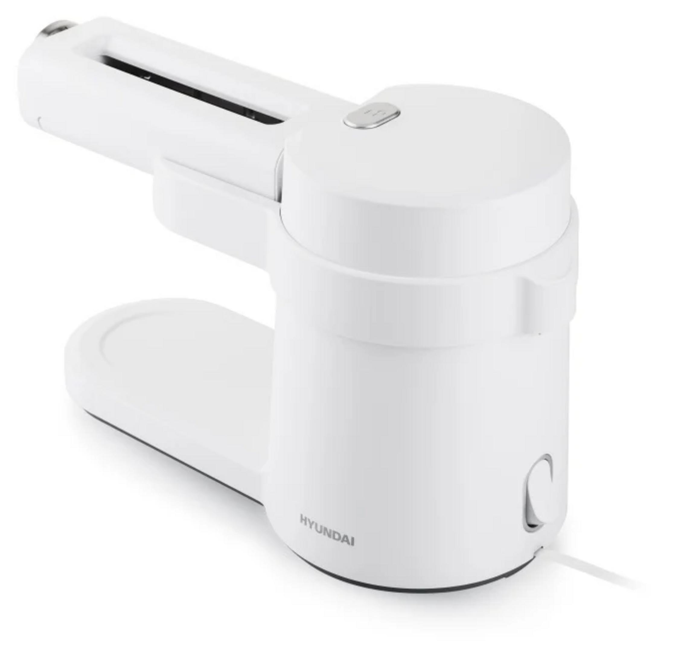 Tagliaverdure automatico Hyundai bianco con corpo cilindrico e bocca di alimentazione.
