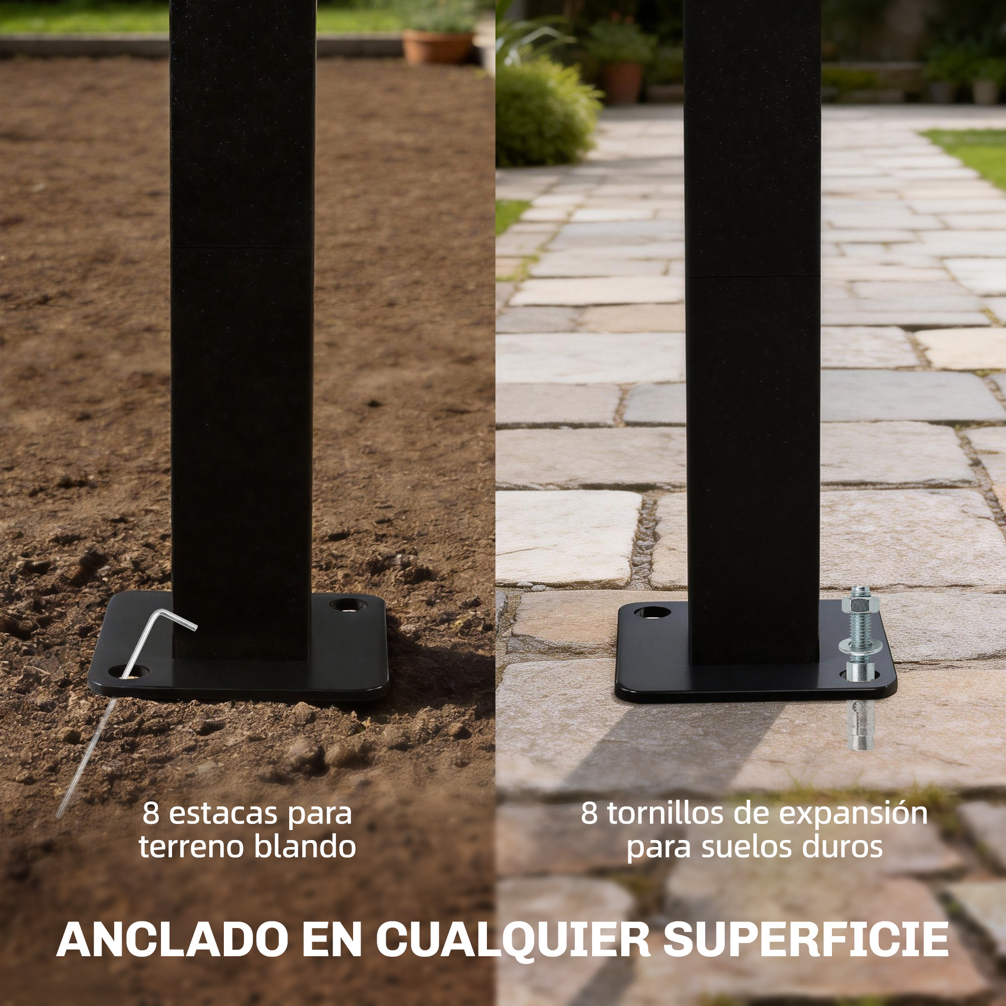 Confronto di ancoraggi per pali per terreno morbido e superfici dure.