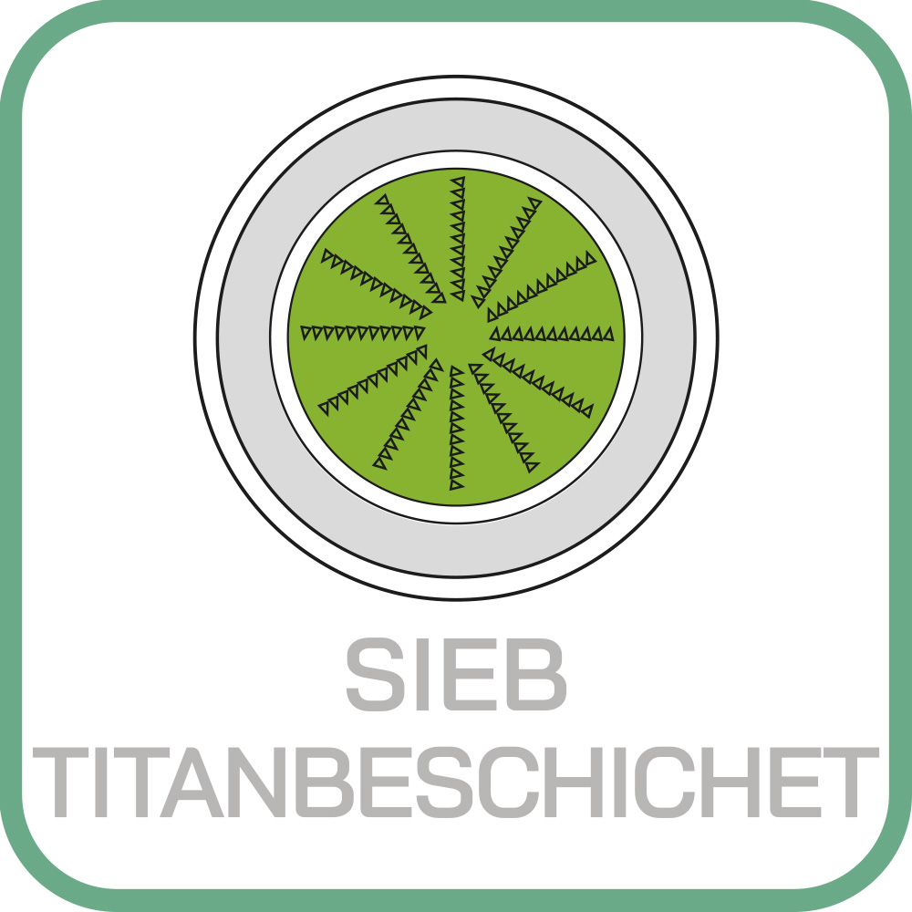 Diagramm eines titanbeschichteten Siebs mit grünem, sternförmigem Muster auf weißem Hintergrund.