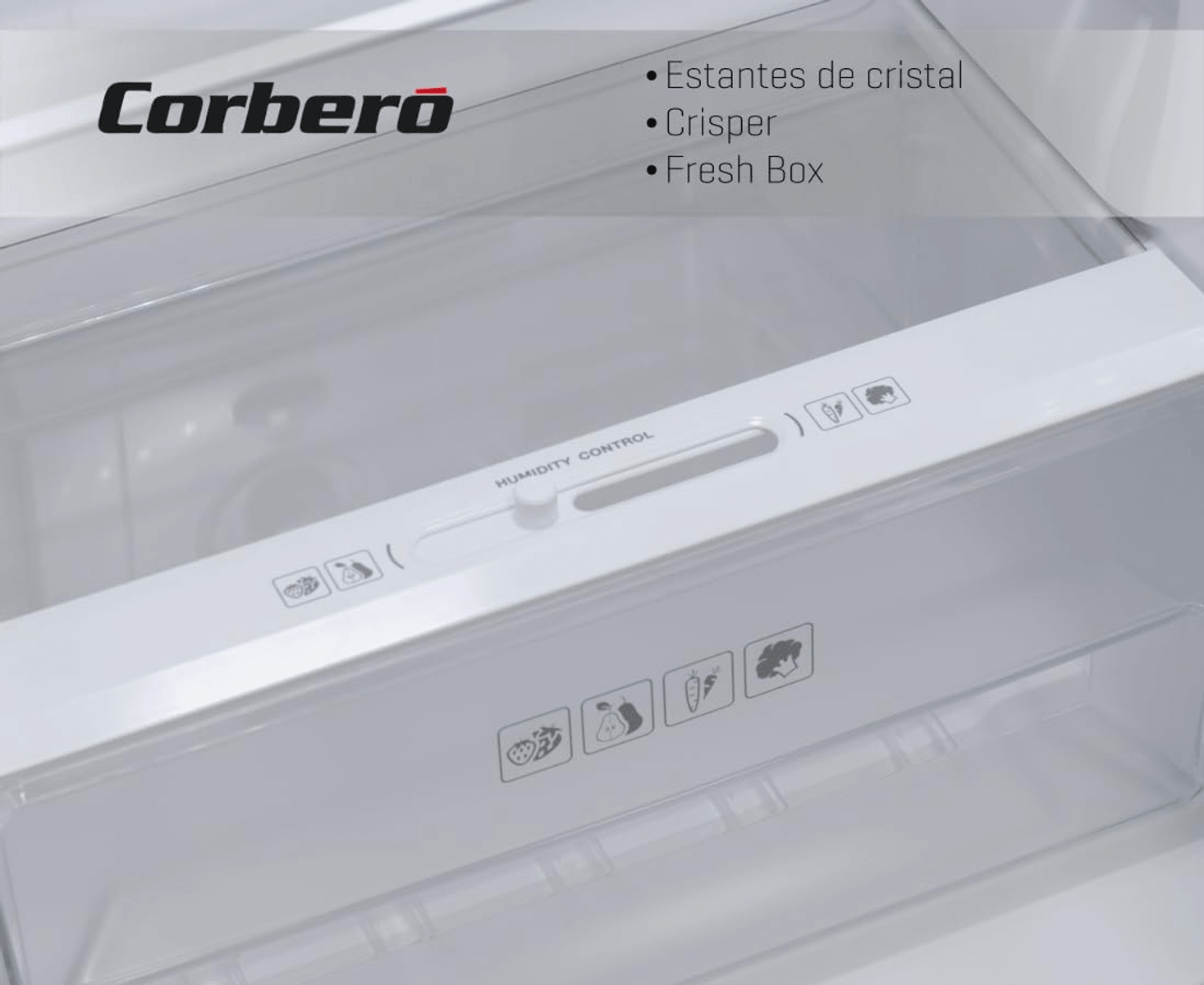 Cajón verdulero y caja fresca de frigorífico Corberó con control de humedad.