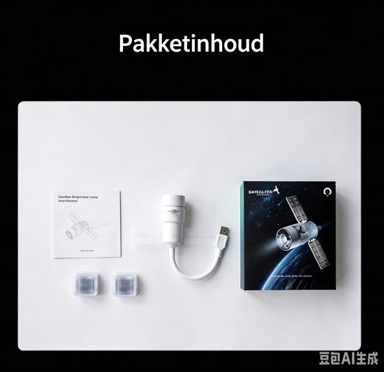 Packungsinhalt mit Anleitung, USB-Kabel, zwei kleinen Kappen und Produktverpackung auf weißem Hintergrund.
