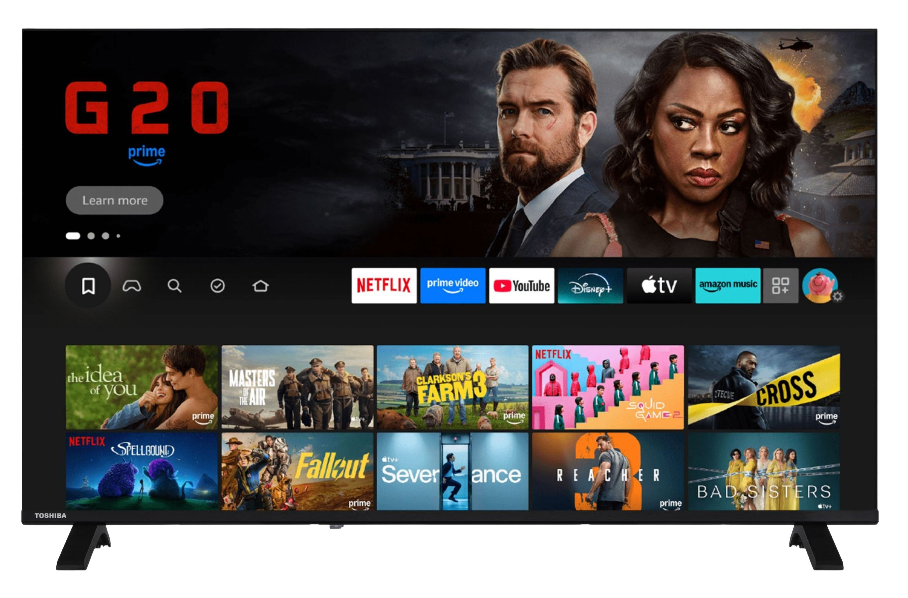 Ein Fernseher zeigt eine Streaming-Benutzeroberfläche mit beliebten Filmen und Serien.