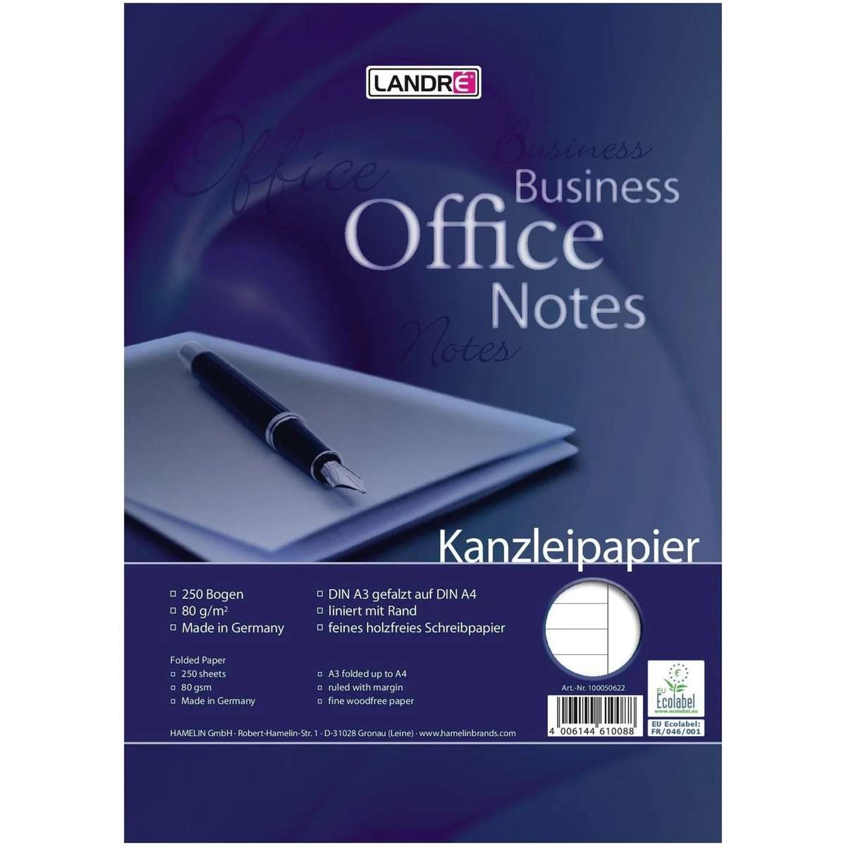 LANDRÉ LANDR Kanzleipapier, DIN A3/DIN A4, liniert/Rand Zubehör, Black ...