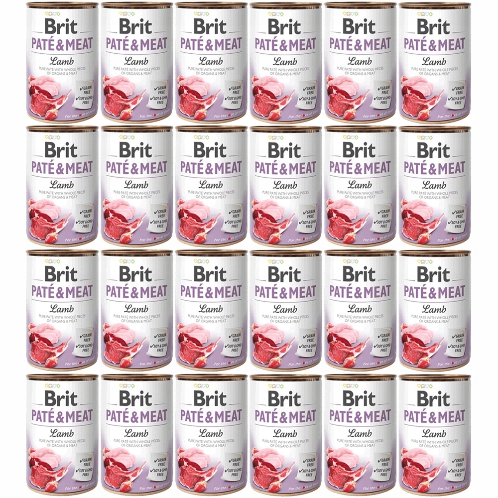 Wzór w kratkę z puszek karmy dla kotów Brit Pate & Meat Lamb.