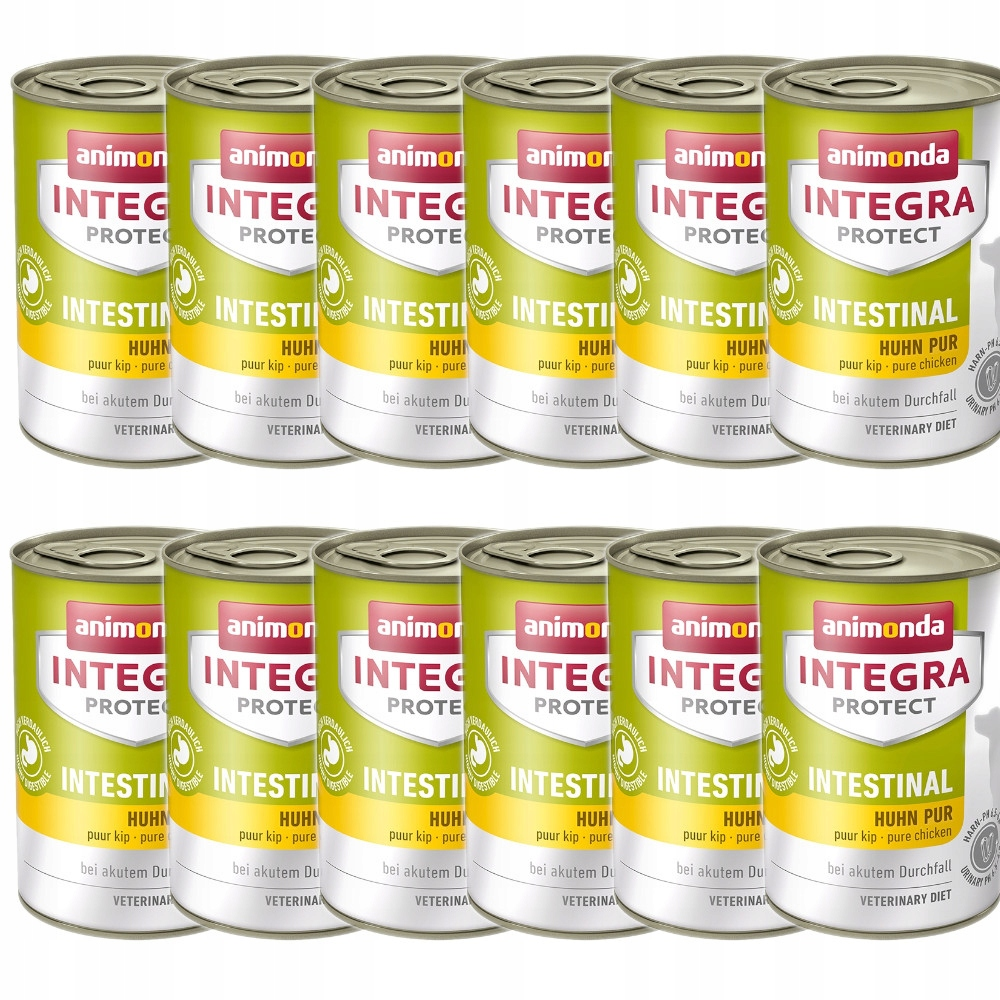 Dwanaście puszek Animonda Integra Protect Intestinal kurczak.