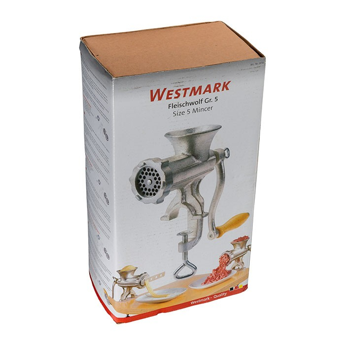 Produktverpackung für einen Westmark Fleischwolf Größe 5 auf weißem Hintergrund.