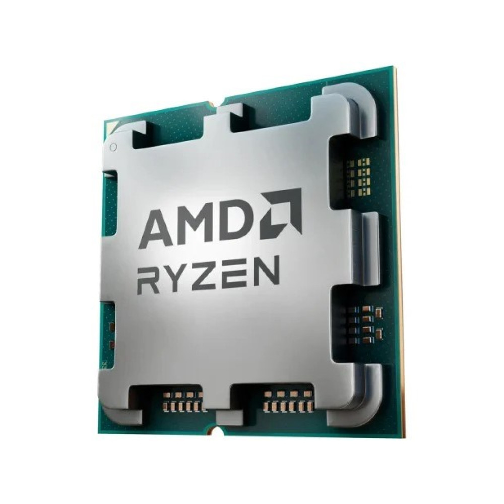Procesor AMD Ryzen ze srebrną metalową płytką IHS na zielonym podłożu płytki drukowanej.
