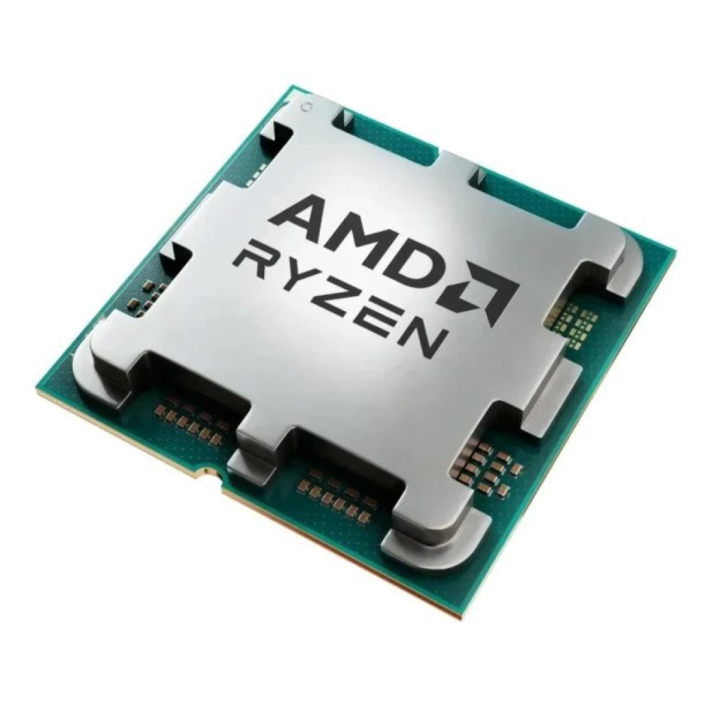 Procesor AMD Ryzen z szaroserebrnym IHS i zielonym podłożem.
