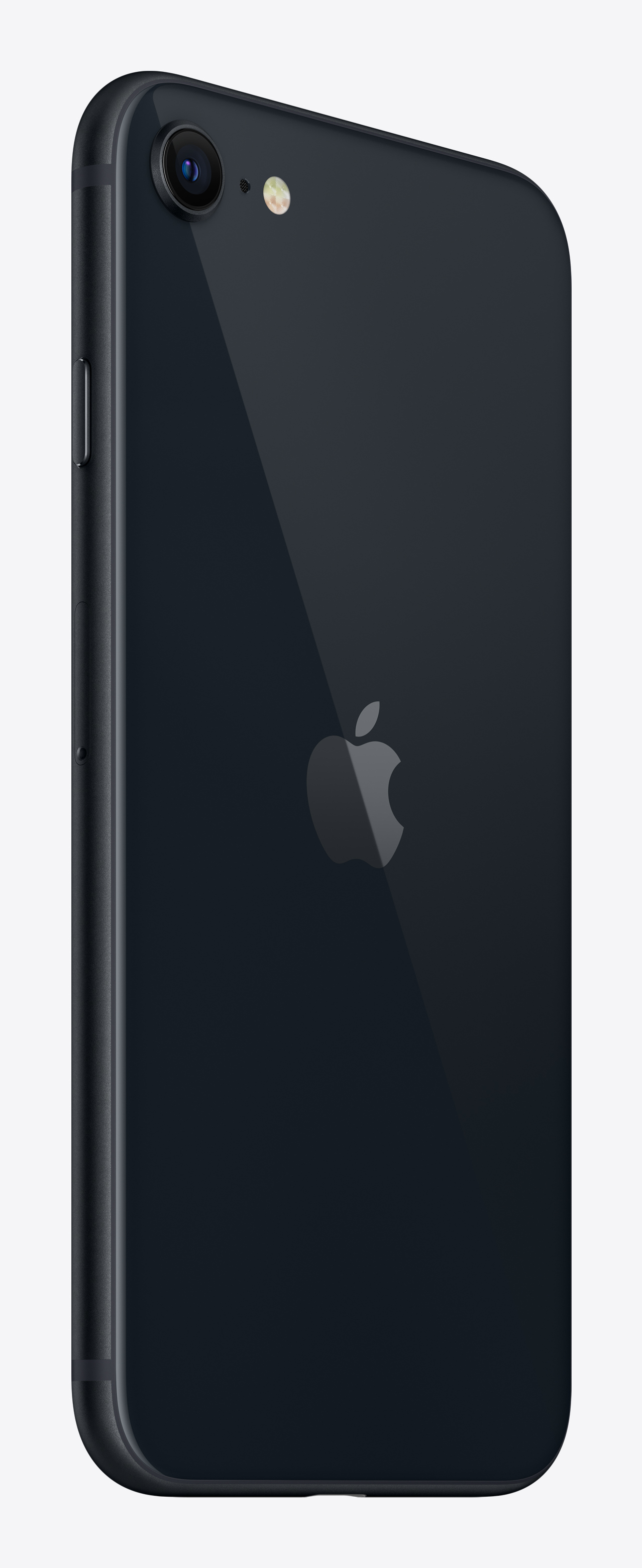 Rückseite eines schwarzen iPhones mit Kamera, Blitz und Apple-Logo.
