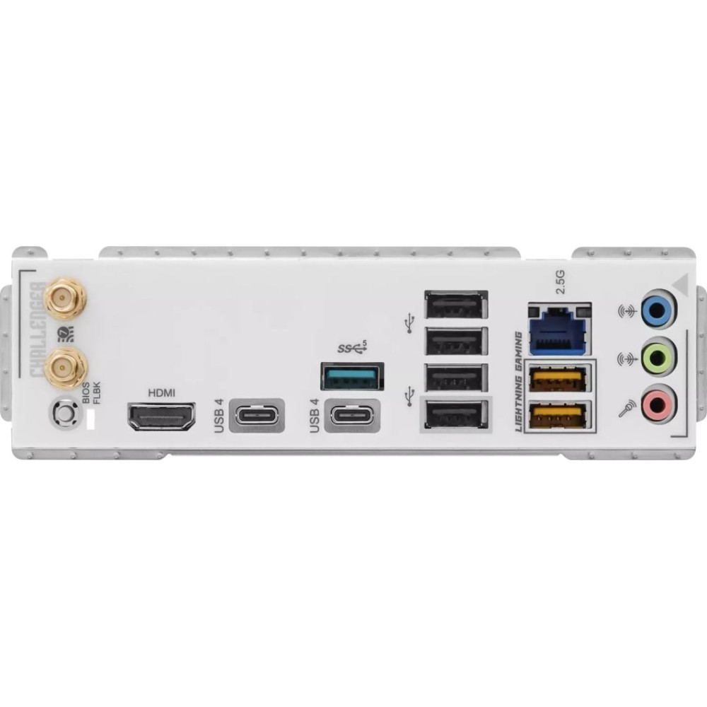 Tylny panel płyty głównej z portami USB, HDMI, Ethernet i audio.