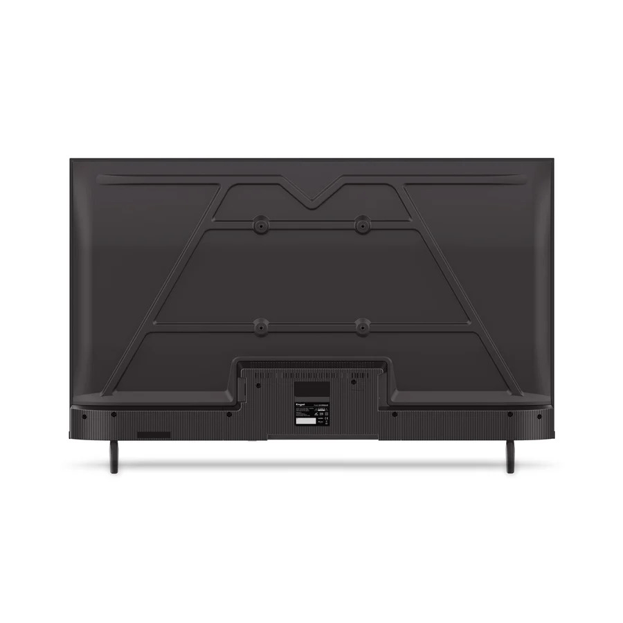 La parte trasera de un televisor de pantalla plana negro con soportes integrados y orificios de montaje VESA.