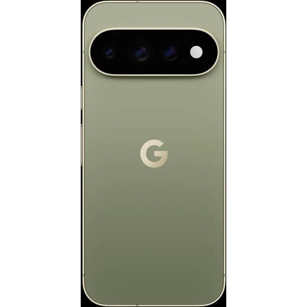 Tył jasnozielonego smartfona Google Pixel z poziomym paskiem aparatu i logo Google.