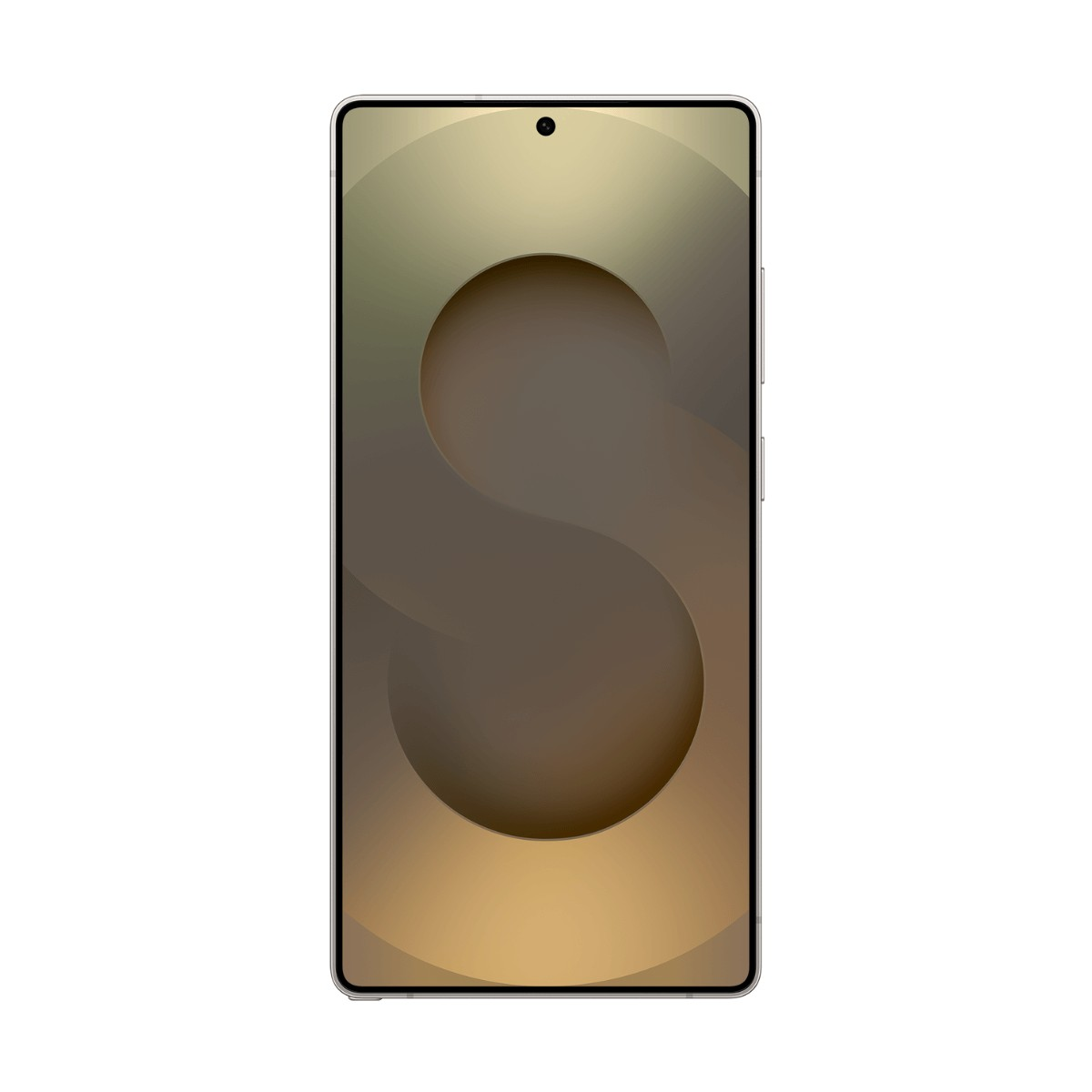 Uno smartphone con schermo senza bordi e sfondo astratto dorato.