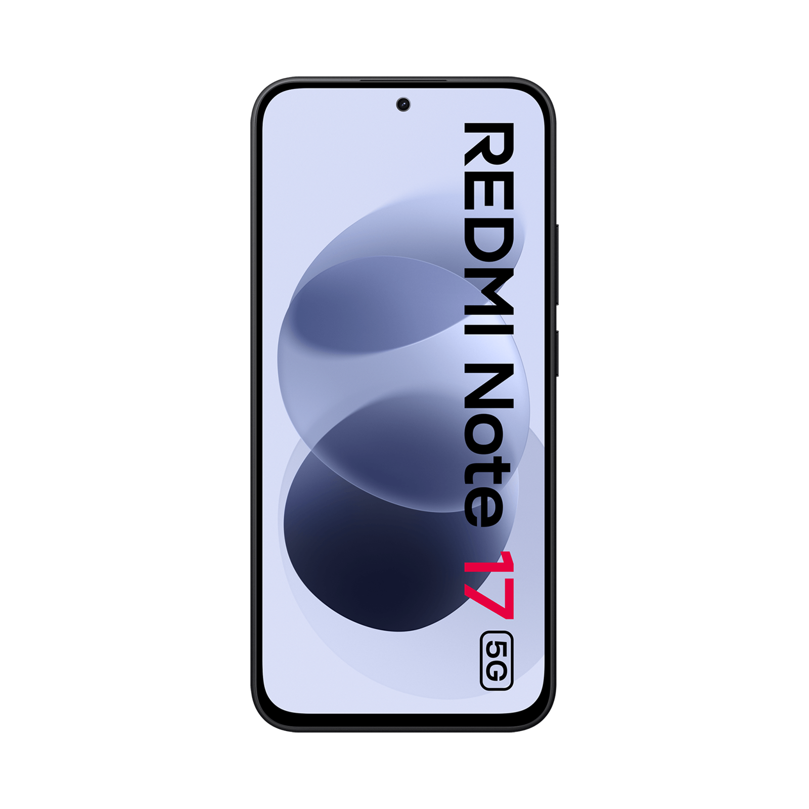 Un teléfono inteligente negro muestra el logotipo de Redmi Note 17 5G en su pantalla.