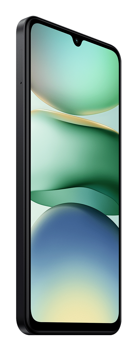 Un teléfono inteligente negro con esquinas redondeadas muestra un fondo de pantalla abstracto y colorido.