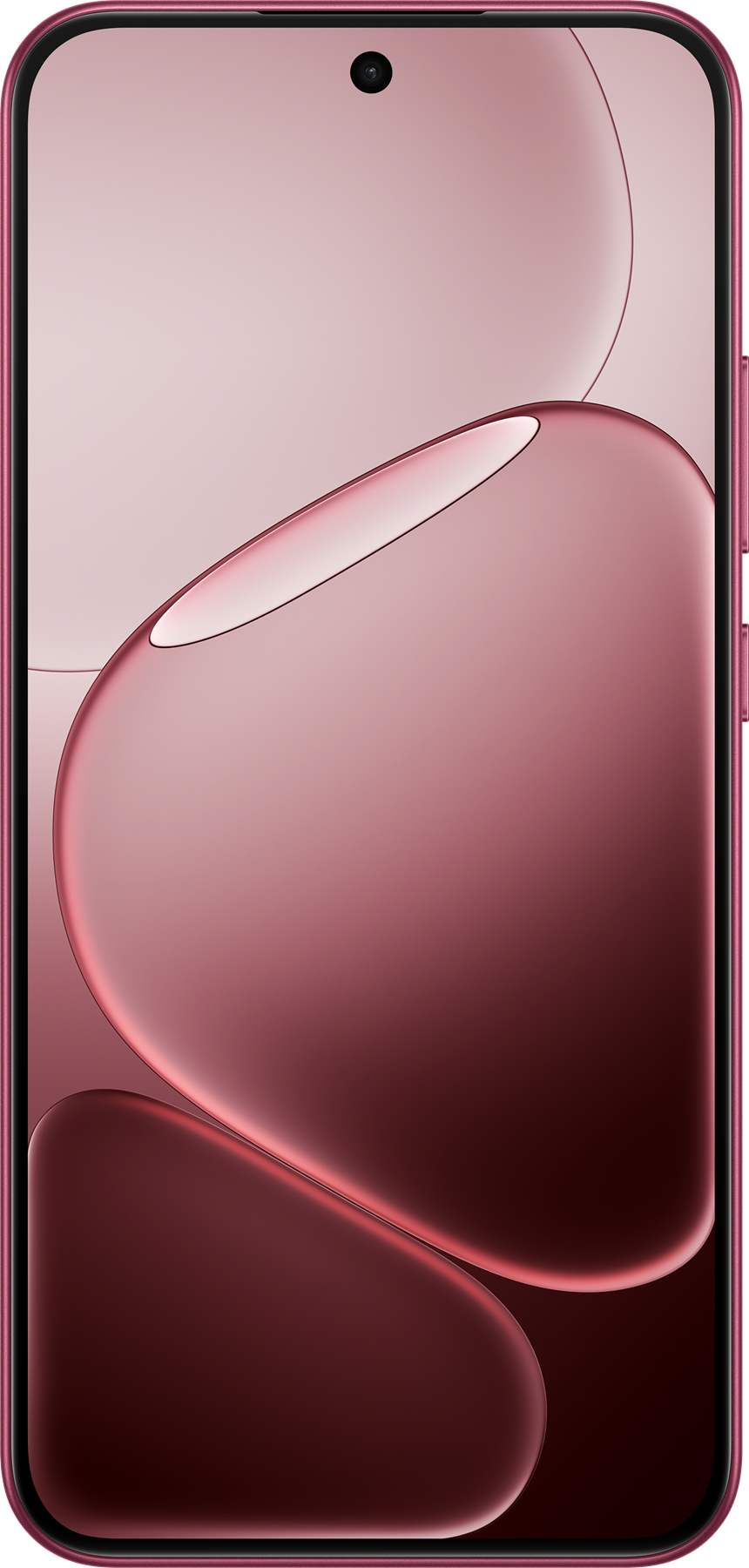 Pembe ekranlı ve yuvarlatılmış kenarlı akıllı telefon.