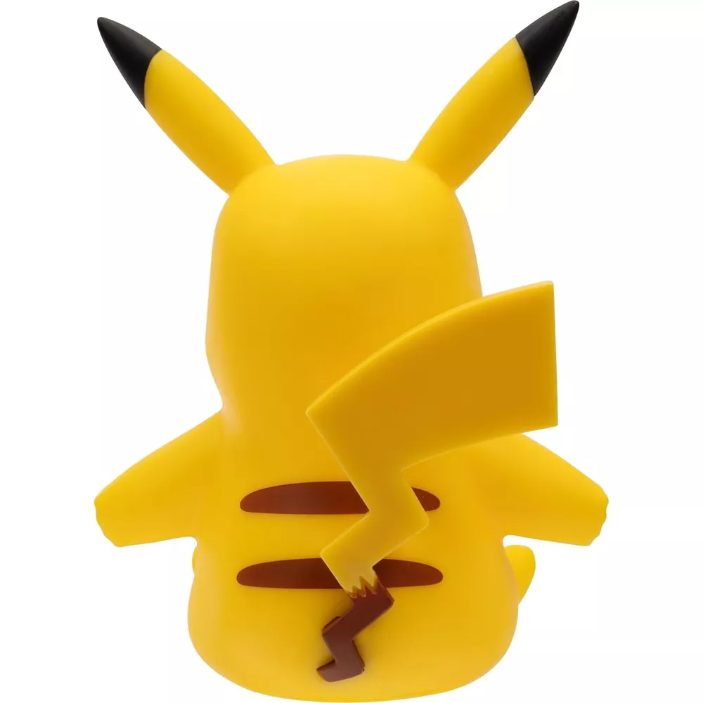 Vista trasera de una figura amarilla de Pikachu con dos rayas marrones en la espalda y orejas con puntas negras.