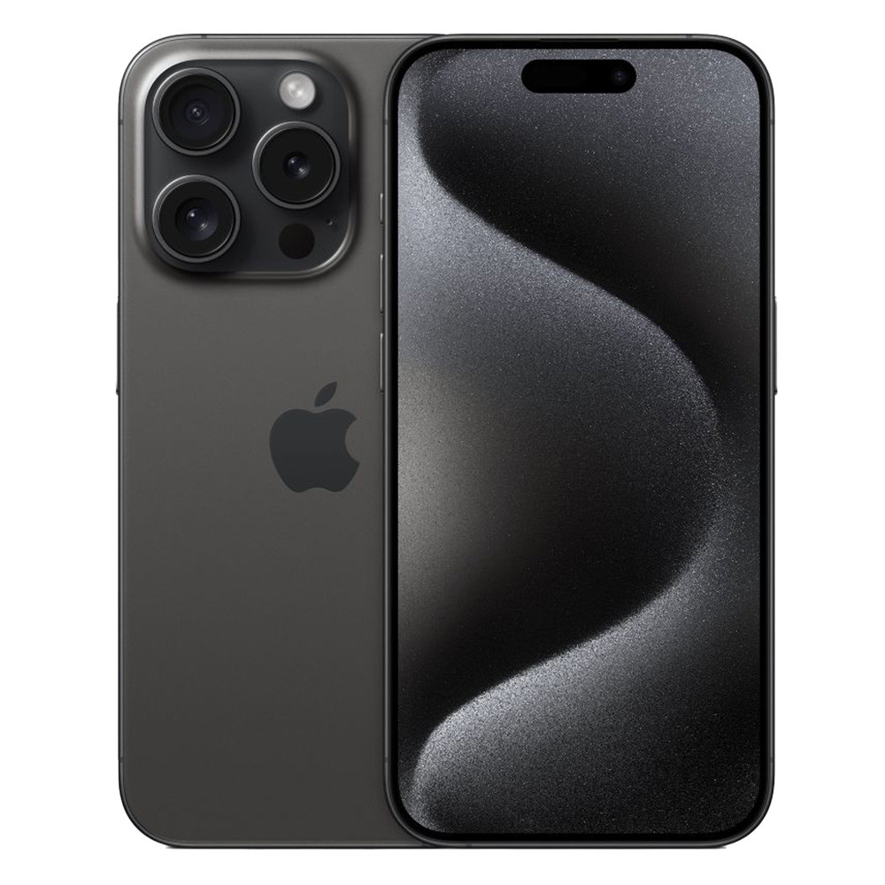 Smartphone gris oscuro con triple cámara en la parte trasera y pantalla brillante.