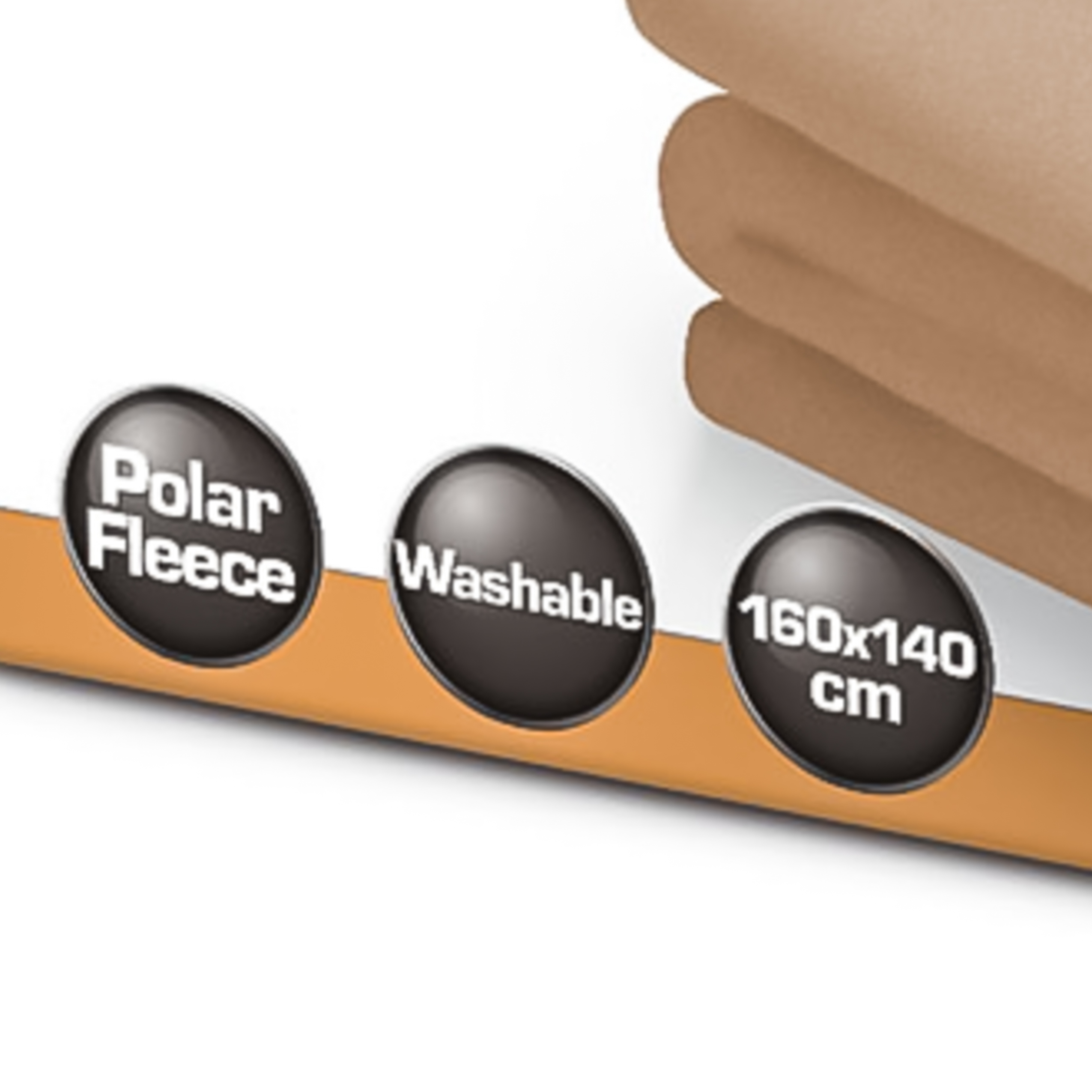 Manta de forro polar beige, lavable, 160x140 cm, en su empaque.