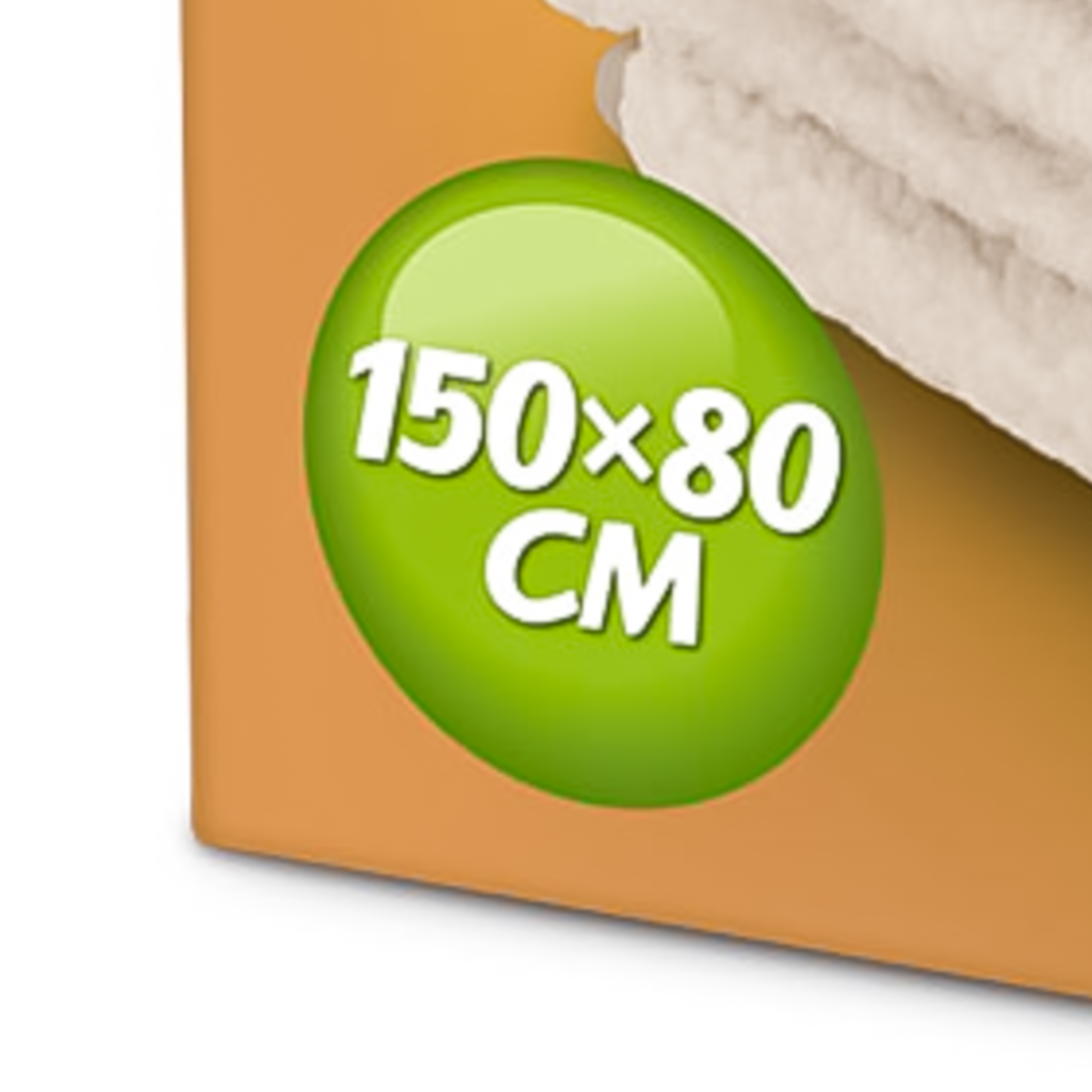 Adesivo verde con testo bianco 150x80 cm su sfondo marrone.