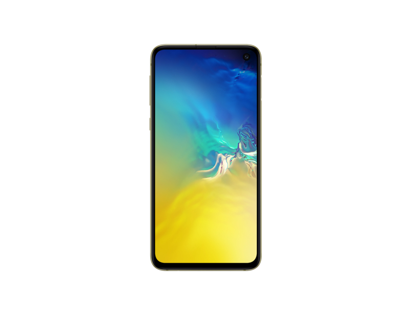 A smartphone with a colorful blue, green, and yellow abstract wallpaper on its screen.