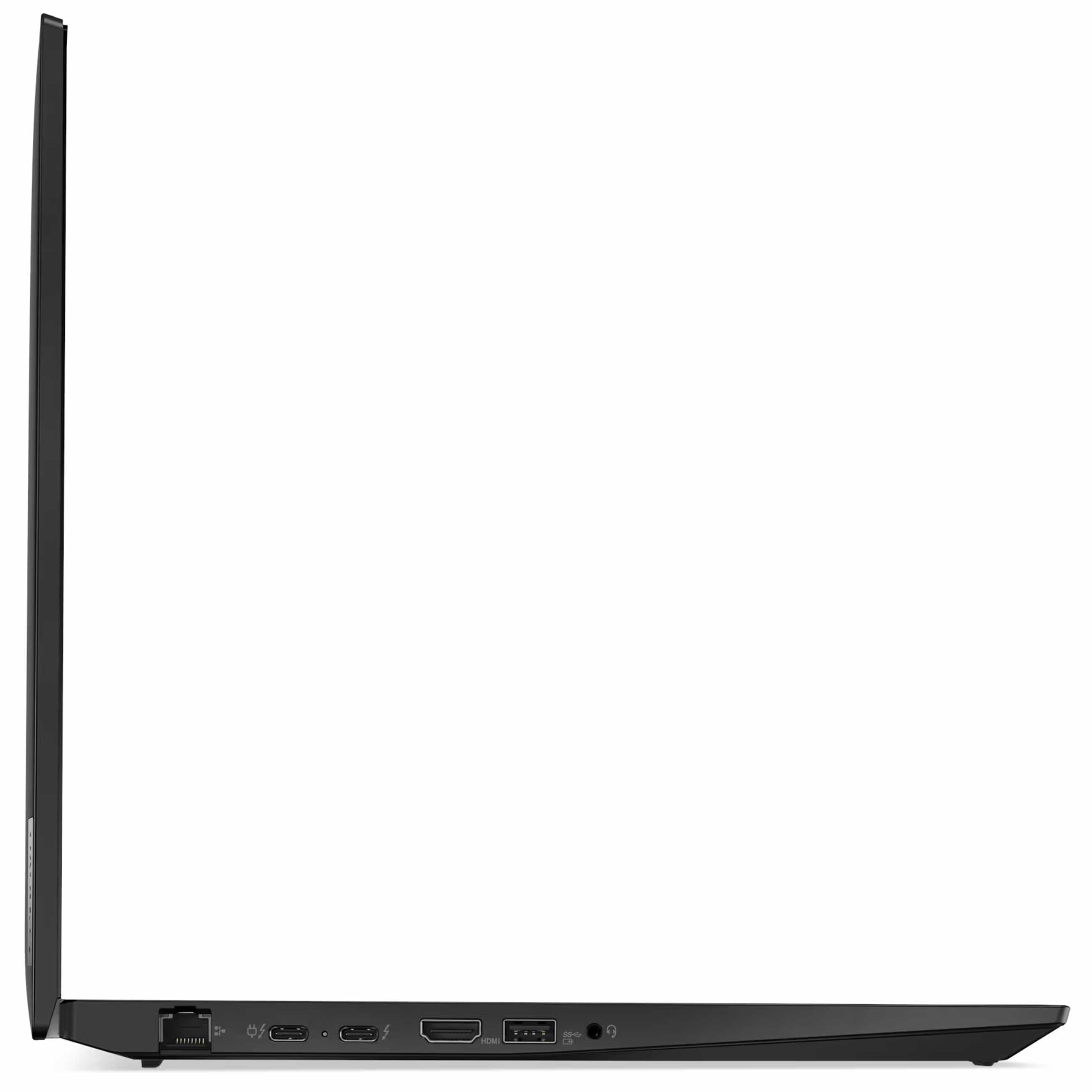 Linke Seite eines schwarzen Laptops mit verschiedenen Anschlüssen wie Ethernet, USB-C, HDMI und Audio.