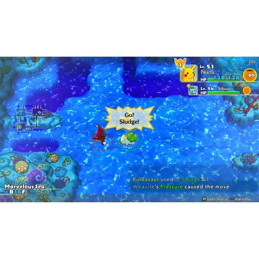 Ein Videospiel-Screenshot eines blauen Unterwasser-Dungeons mit Charakterdialogen und Statusleisten.