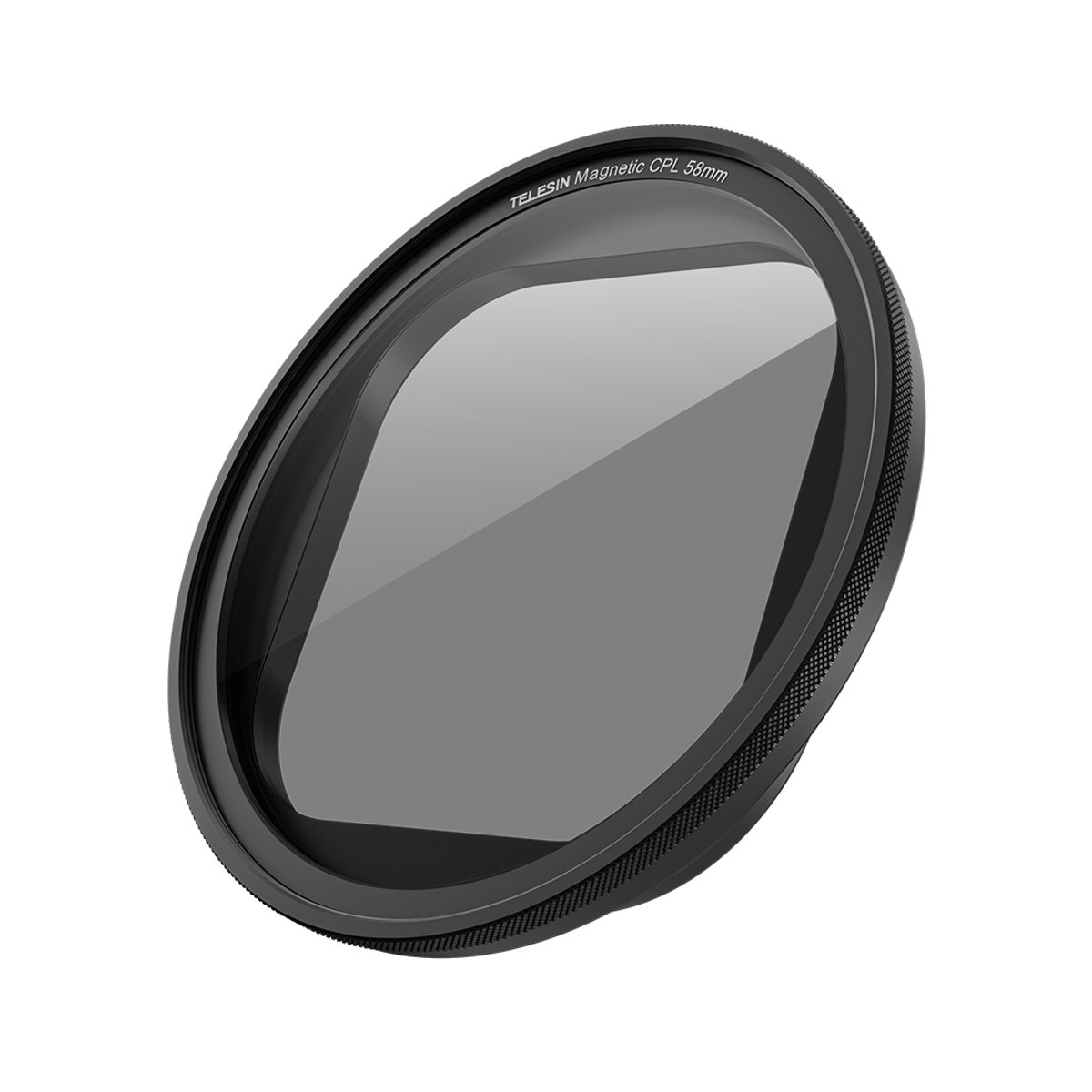 Black Telesin Magnetic CPL filter 58mm on a white background.